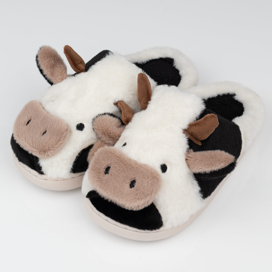 KAPCIE damskie Ciepłe PLUSZOWE CIAPY OCIEPLANE KROWA KRÓWKA r. 36-37