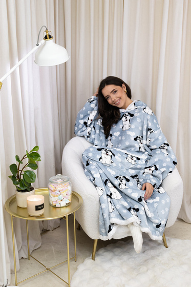 KOCOBLUZA KOC BLUZA CIEPŁA 2w1 GRUBA XXL FUTRZAK POLAR z kapturem OVERSIZE