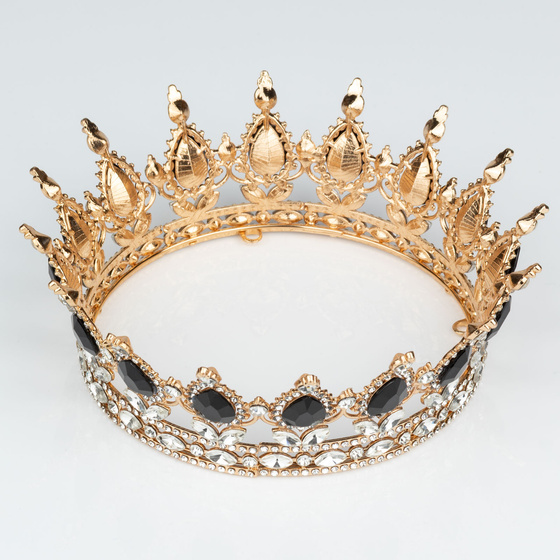 KORONA Diadem Tiara MISS GLOW Wieczorowa CZARNE cyrkonie KRYSZTAŁ