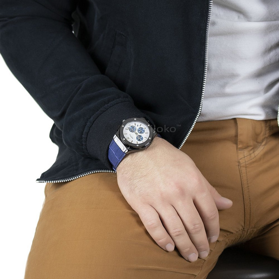 Zegarek męski SKMEI 9157 DATOWNIK granat SKÓRZANY