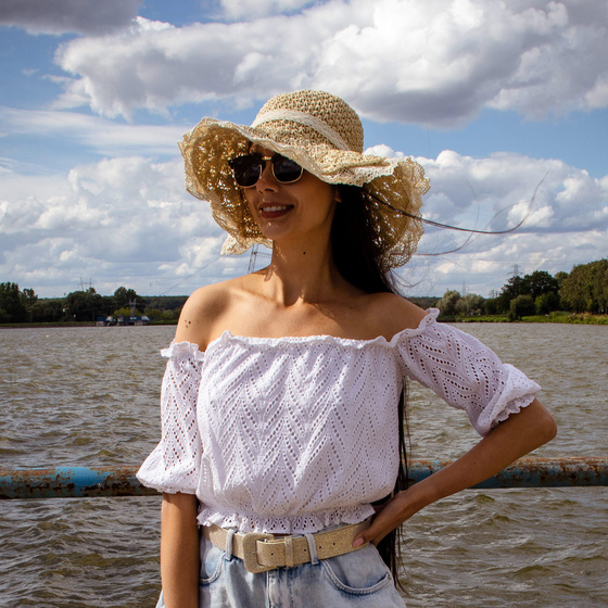 KAPELUSZ słomkowy boho lato plaża DAMSKI duże rondo KOKARDA słomiany