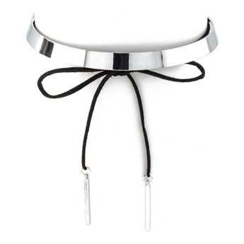 CHOKER czarny SREBRNY sztywny