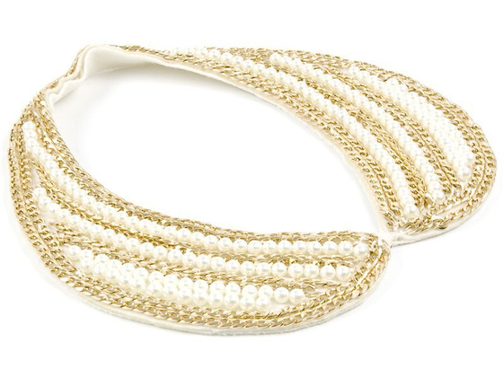 NASZYJNIK KOŁNIERZ złote łańcuszki BIAŁE KORALIKI