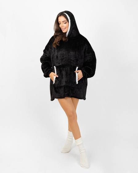 KOCOBLUZA KOC BLUZA CIEPŁA 2w1 GRUBA XXL FUTRZAK POLAR z kapturem OVERSIZE