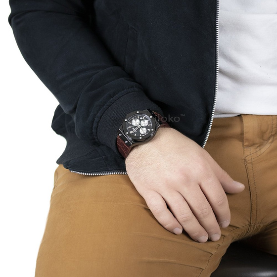 Zegarek męski SKMEI 9157 DATOWNIK brąz SKÓRZANY