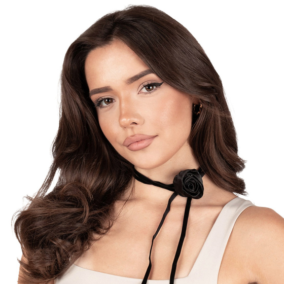 Naszyjnik CHOKER ozdobny KWIAT na szyję RÓŻA na wstążce DELIKATNY CZARNY