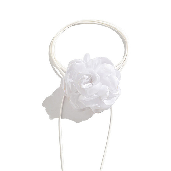 Naszyjnik CHOKER ozdobny RÓŻA na szyję KWIAT na rzemyku elegancki BIAŁY