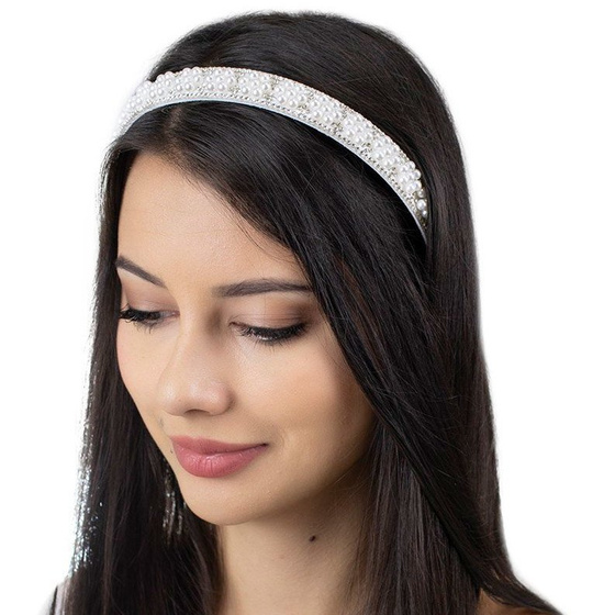 OZDOBA DO WŁOSÓW ślubna OPASKA biała szeroka PERŁY