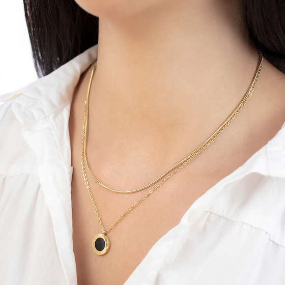 Naszyjnik KÓŁKO czarne STAL SZLACHETNA POZŁACANA