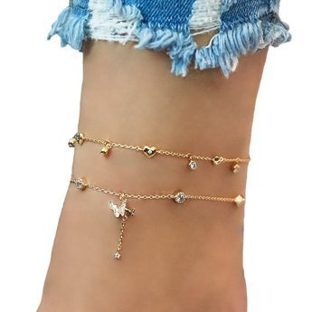 BRANSOLETKA NA NOGĘ kostkę złota CYRKONIE podwójna