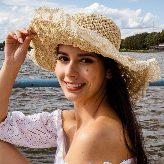 KAPELUSZ słomkowy boho lato plaża DAMSKI duże rondo KOKARDA słomiany