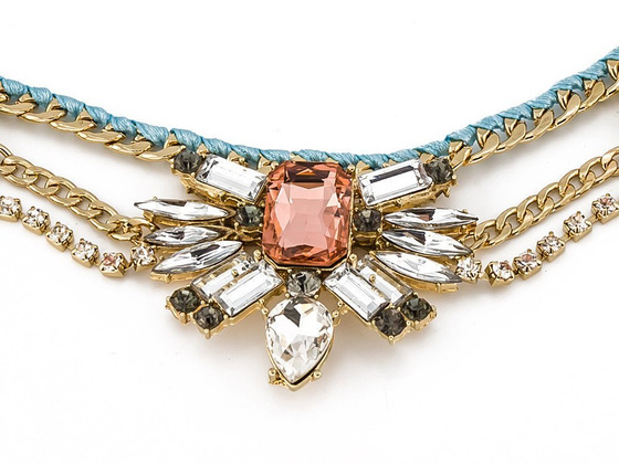 NASZYJNIK złoto turkusowy RÓŻOWE KRYSZTAŁY kolia