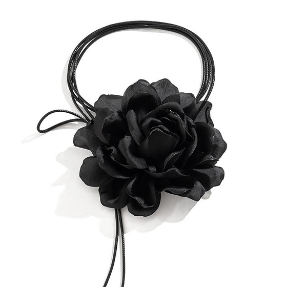 Naszyjnik CHOKER ozdobny RÓŻA na szyję KWIAT na rzemyku elegancki czarny