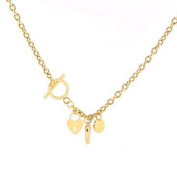 Naszyjnik STAL SZLACHETNA POZŁACANA kłódka serce