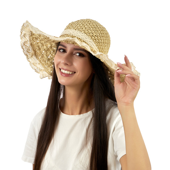 KAPELUSZ słomkowy boho lato plaża DAMSKI duże rondo KOKARDA słomiany