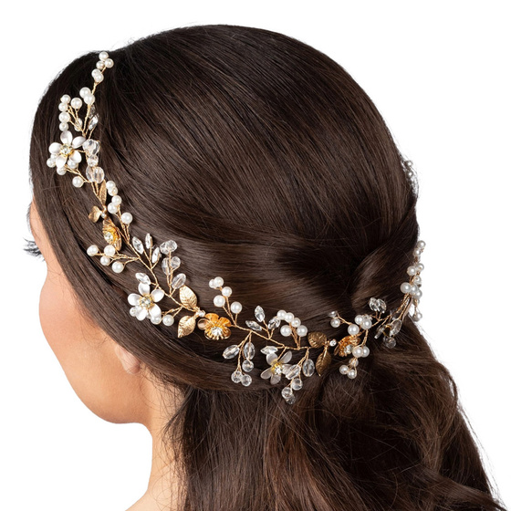 OZDOBA DO WŁOSÓW długa ŚLUBNA STROIK ŚLUB ZŁOTA