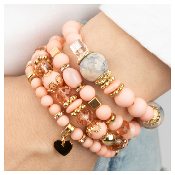 BRANSOLETKI damskie koraliki serce ZESTAW 4 sztuki