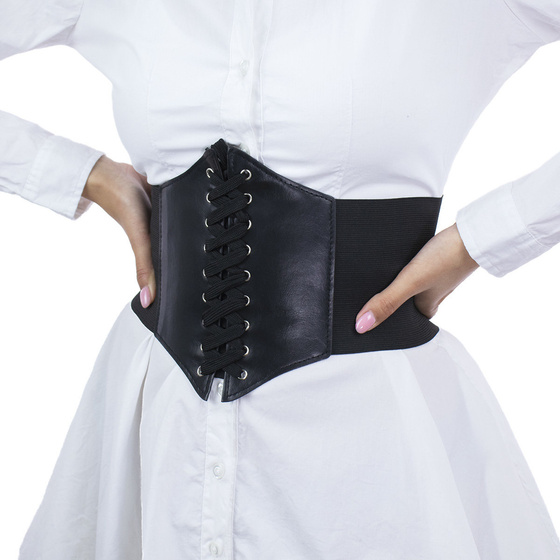 PASEK pas szeroki GORSET czarny GUMOWY SZNUROWANY rozmiar S