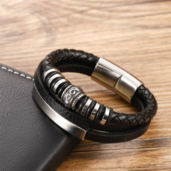 Bransoletka MĘSKA STAL SZLACHETNA 316L SKÓRA