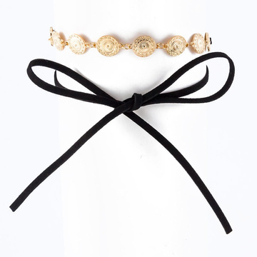 CHOKER NASZYJNIK podwójny CZARNY złoty