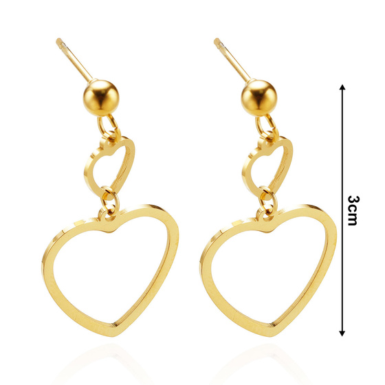 KOLCZYKI wiszące STAL SZLACHETNA POZŁACANA serca