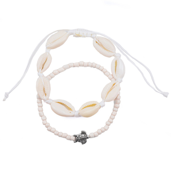 Bransoletka na nogę boho ZESTAW muszelki