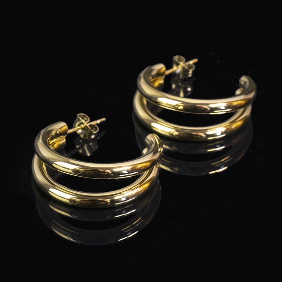 Kolczyki PODWÓJNE grube STAL SZLACHETNA POZŁACANA