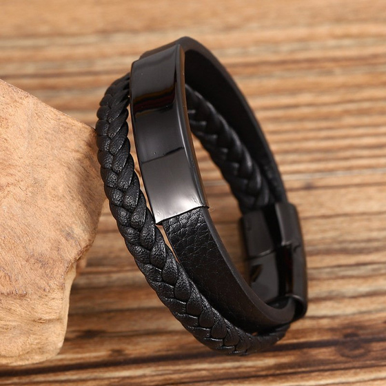 Bransoletka męska STAL SZLACHETNA 316L SKÓRA