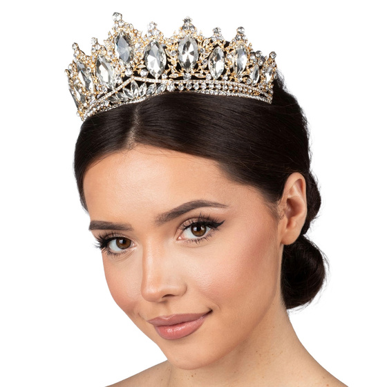 DIADEM Korona Tiara MISS GLOW ŚLUBNY ZŁOTY cyrkonie KRYSZTAŁY