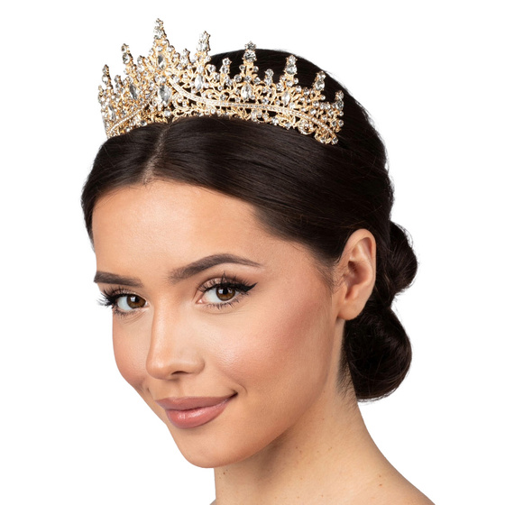 DIADEM Korona Tiara MISS GLOW ŚLUBNY ZŁOTY cyrkonie KRYSZTAŁY