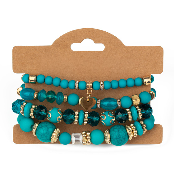 BRANSOLETKI damskie koraliki serce ZESTAW 4 sztuki