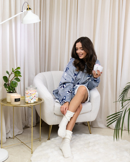 KOCOBLUZA KOC BLUZA CIEPŁA 2w1 GRUBA XXL FUTRZAK POLAR z kapturem OVERSIZE