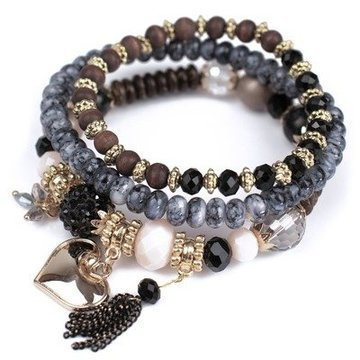 ZESTAW BRANSOLETEK koraliki chwost SERCE czarna