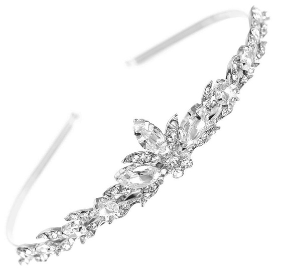 OPASKA DO WŁOSÓW tiara CYRKONIE damska ślub SREBRNA ślubna