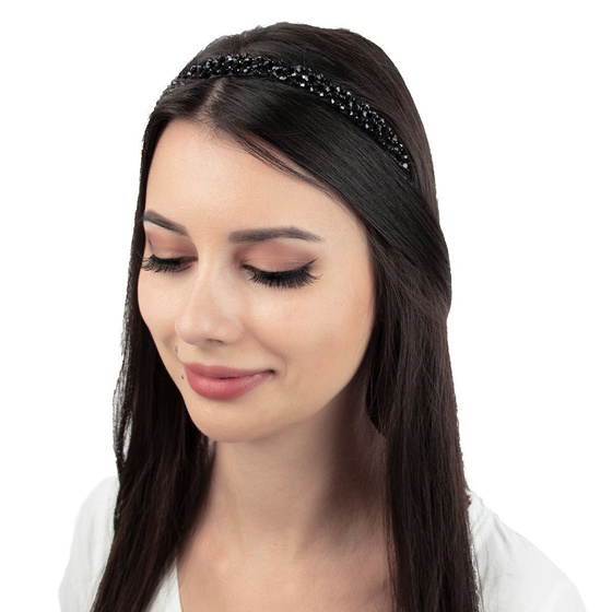 OPASKA DO WŁOSÓW wąska koraliki SZTYWNA elegancka błyszcząca