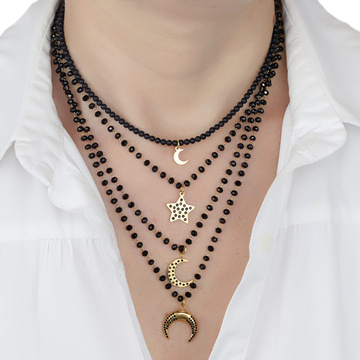 Naszyjnik długi STAL SZLACHETNA POZŁACANA księżyc