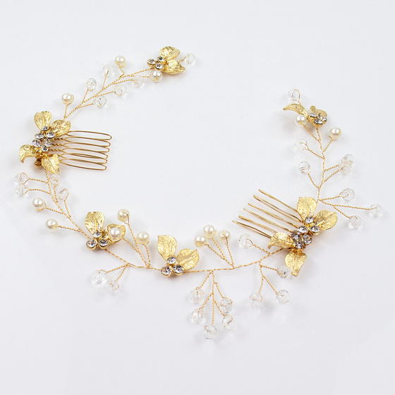 OZDOBA ŚLUBNA damska do włosów grzebyk PEREŁKI cyrkonie ślub