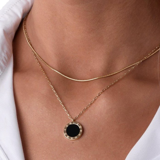 Naszyjnik KÓŁKO czarne STAL SZLACHETNA POZŁACANA