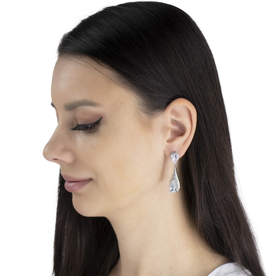 Kolczyki damskie ŚLUBNE cyrkonie DŁUGIE srebrne