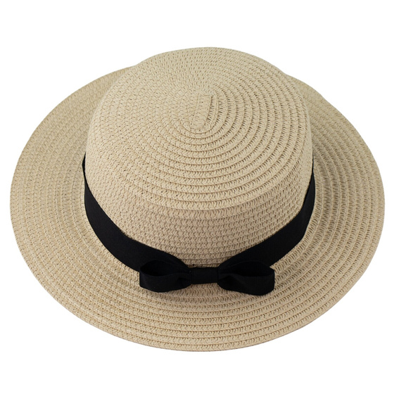 KAPELUSZ pleciony damski KANOTIER (boater) małe rondo LATO KOKARDA