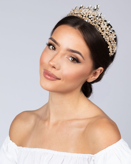 DIADEM Korona Tiara MISS GLOW ŚLUBNY ZŁOTY cyrkonie KRYSZTAŁY