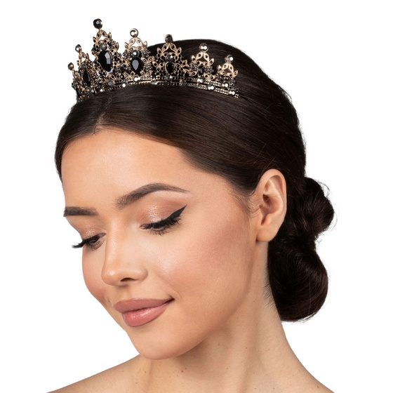 DIADEM Korona Tiara MISS GLOW Wieczorowy CZARNE cyrkonie KRYSZTAŁY