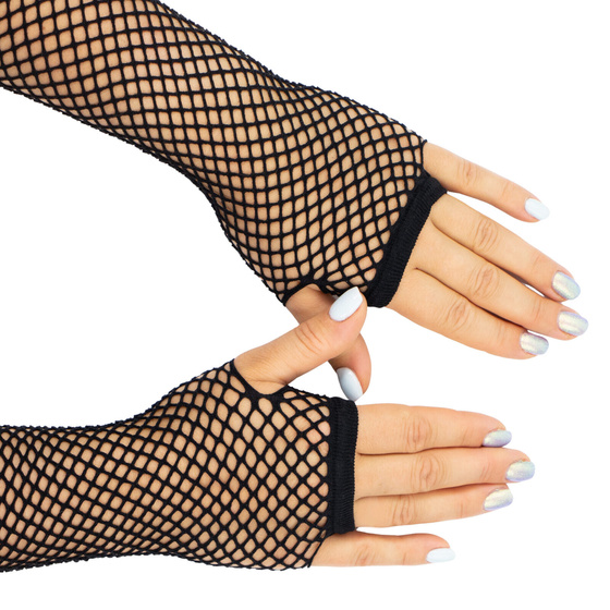 Rękawiczki KABARETKI damskie MITENKI bez palców SIATKA DŁUGIE