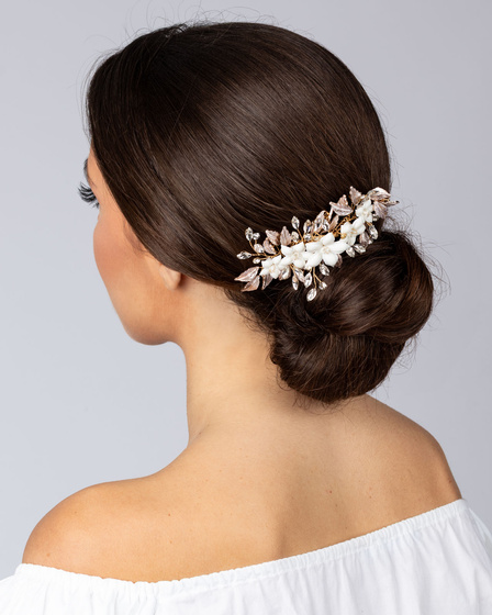 Ozdoba ślubna do włosów GRZEBYK ŚLUB KRYSZTAŁKI KWIATY