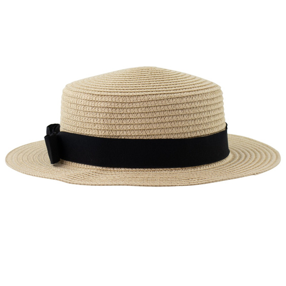 KAPELUSZ pleciony damski KANOTIER (boater) małe rondo LATO KOKARDA