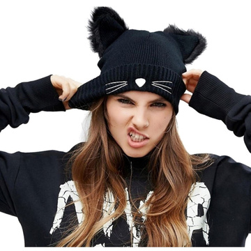 CZAPKA zimowa KOCIE USZY damska ciepła kot MŁODZIEŻOWA
