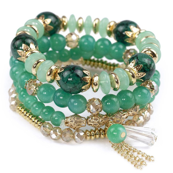 BRANSOLETKI damskie ZESTAW elegancki KORALIKI złote KRYSZTAŁ