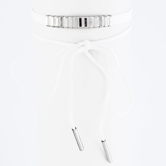 Choker NASZYJNIK kunsztowny biały-srebro