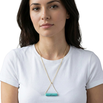 NASZYJNIK damski ZŁOTY TRÓJKĄT turkus MARMUR