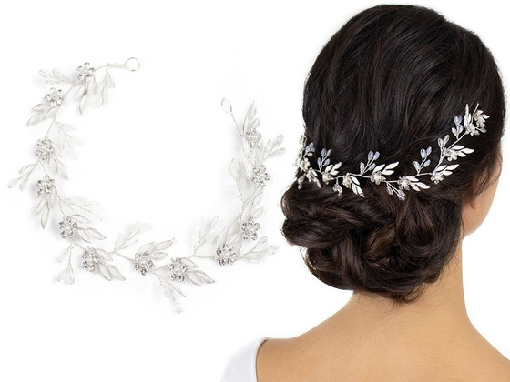 OZDOBA ŚLUBNA do włosów SREBRNA ślub CYRKONIE